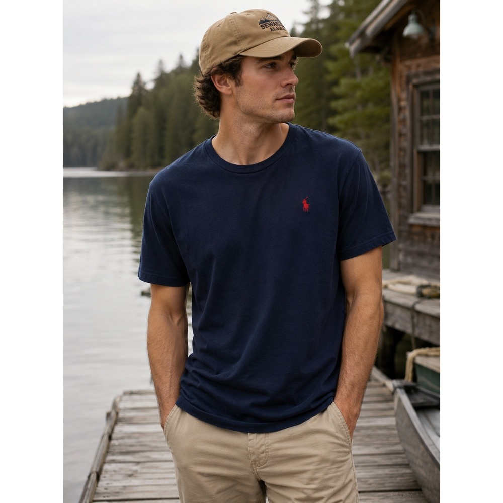 Polo‎ Ralph Lauren Navy T Shirt Large Red Pony Classic Preppy Tee